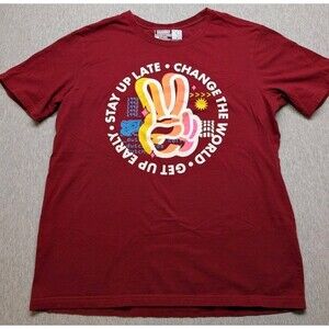 Dutch Bros Coffee Men Shirt XL Red Peace Sign Stay Up late Change the World